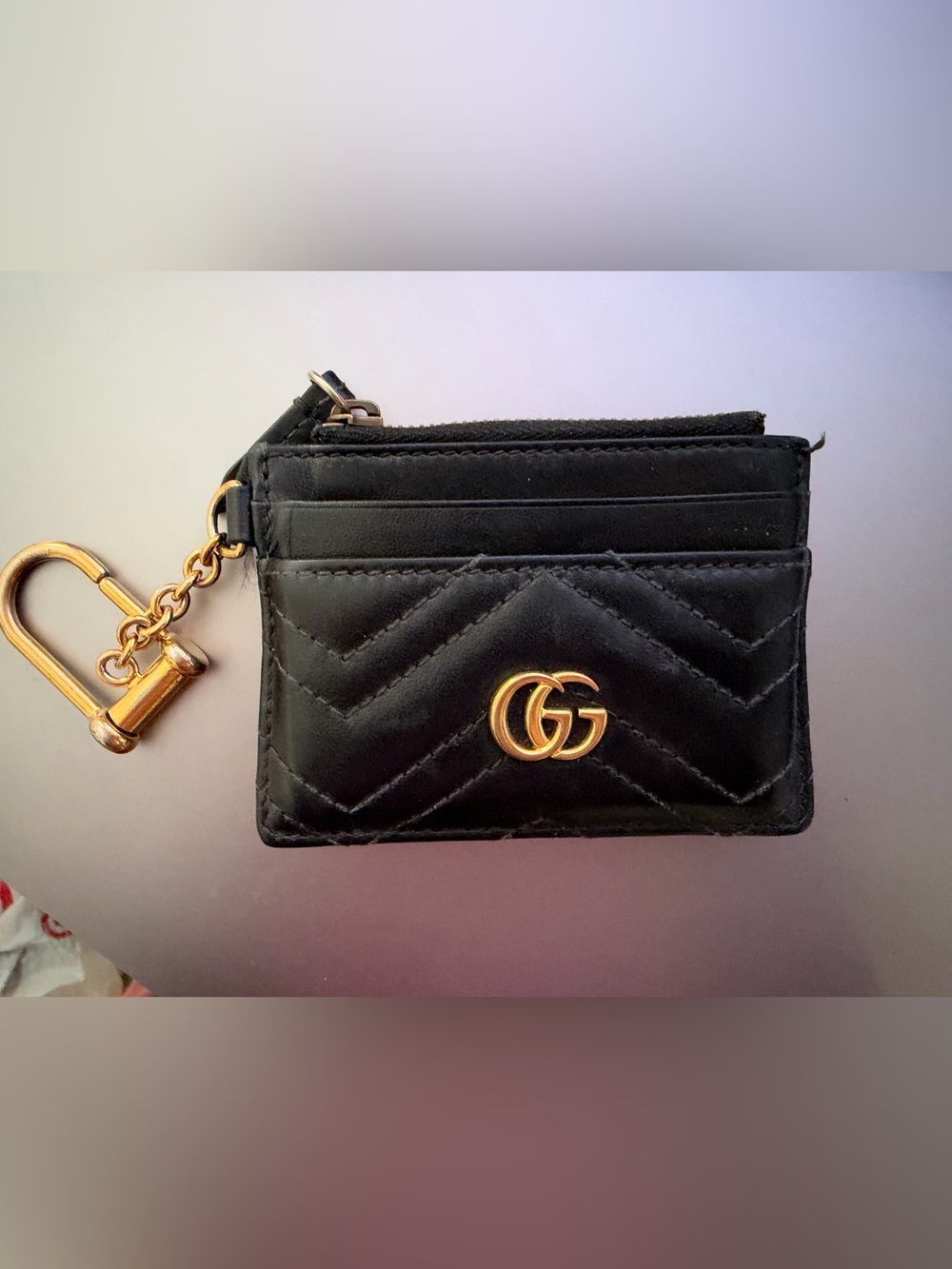 Gucci Black Quilted Leather Card Case with Gold Double G